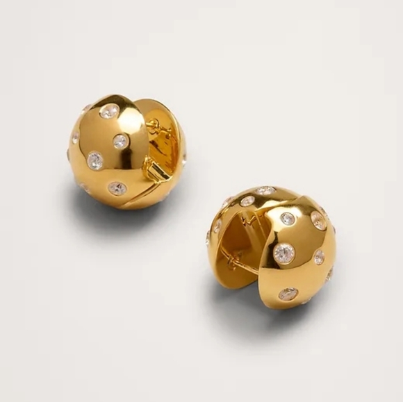 NWT Gold Banana Republic Crystal Dome Huggie Hoop Earrings One Size - Picture 2 of 6